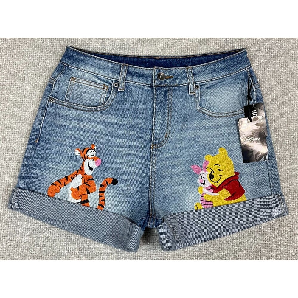 NWT Disney Winnie The Pooh Jean Shorts Women's 7 Denim Embroidered Tigger Piglet